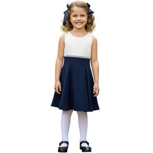 Jessica McClintock Vintage 80's Girl's Special Occasion Dress Navy White Size 12